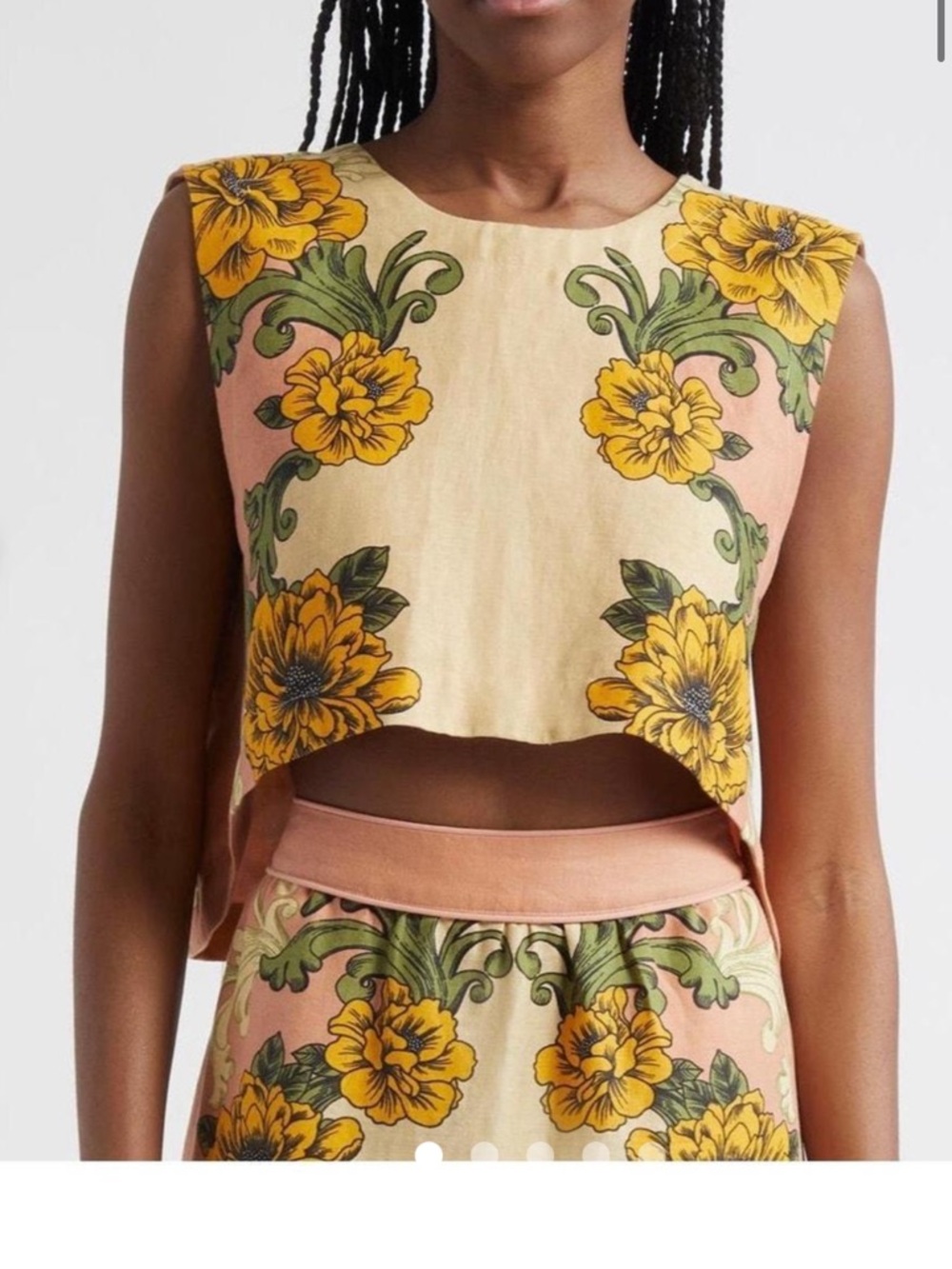 NWT Farm Rio Delicate Flower Arabesque Pink Cropped top. Linen. xL